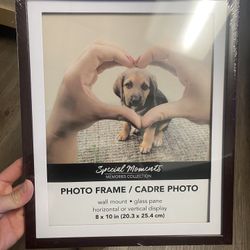8x10 Picture Frame Photo Frame Matted Thick Dark Wood Hangable