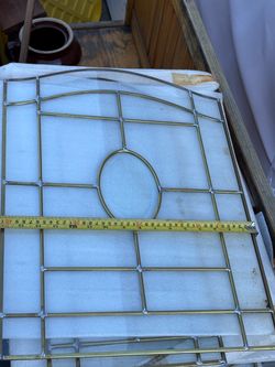 Arched Leaded Glass Window Hanging Panel Insert w/ Oval Center, Medium