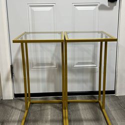 2 glass/metal side tables