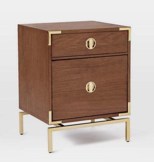 Set Of 2 Westelm Nightstand Bedside Table Mid-century Modern In Walnut