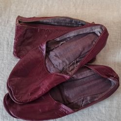 Vintage Leather Travel Slippers With Pouch