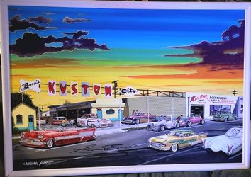 Hot Rod Painting By Mike Scott Signed By GEORGE BARRIS 