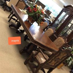 Brand New// Neo Renaissance Brown Formal Extendable Dining Room Set/ Table And Chairs/ Comedor 