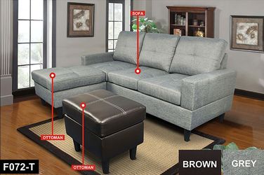 BLACK FRIDAY SALE! GREY SOFA CHAISE SECTIONAL WITH OTTOMAN