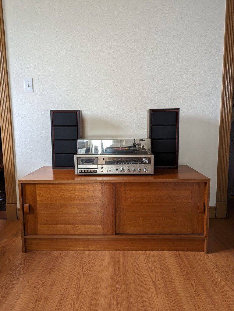 Vintage Danish Modern Teak Media Cabinet / Record Player / TV Stand / LP Storage by Domino
