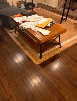 Wood + Metal Industrial Coffee Table — sturdy, designer feel