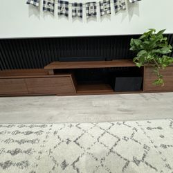 homary Extendable TV Stand with 3 Drawers Minimalist Rectangle Entertainment Center Walnut TV Console Table Up to 110" (Extendable: 70.9”W-110.2”W)