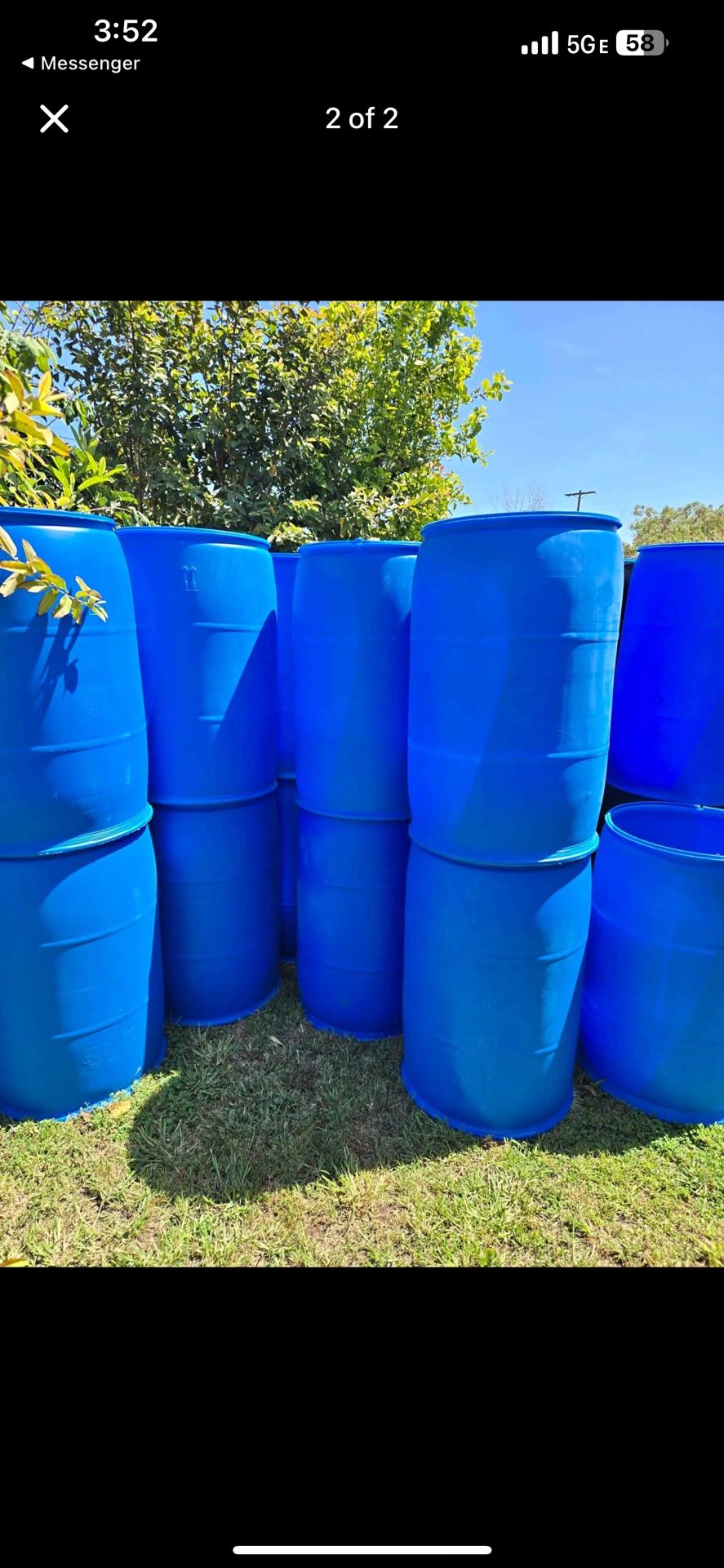 55 gallon drum open top $25 each 20 available also have brand new ones for $35 each