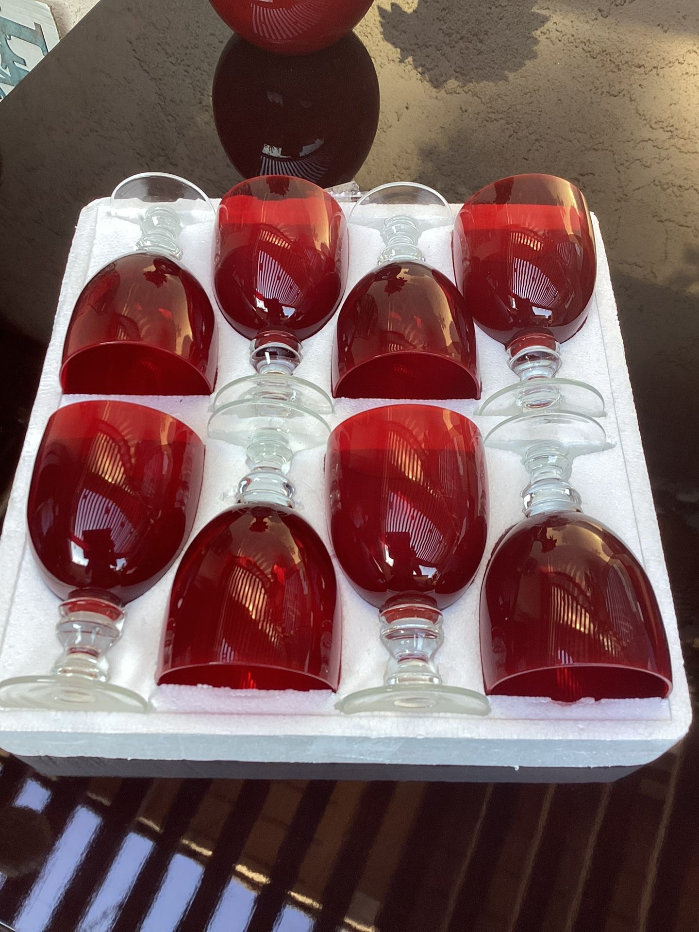 Vintage Red Wine Goblets - Set of 8 - Ruby Red Glass