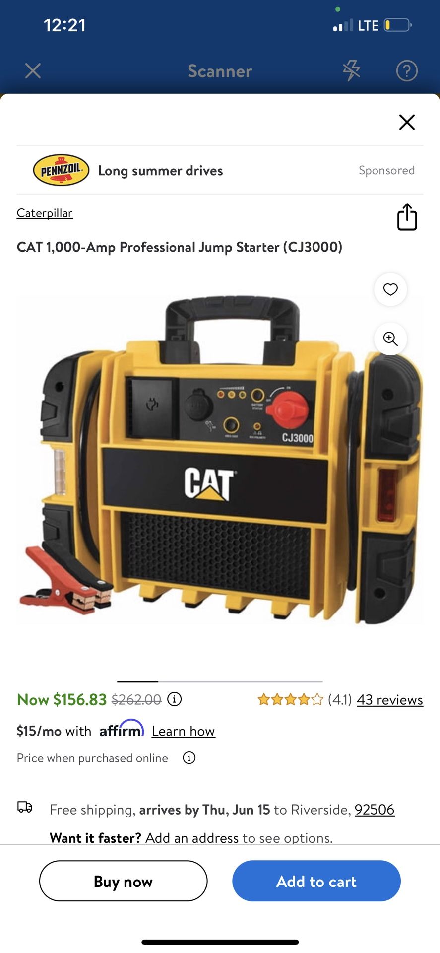 Cat jump on sale starter 1000 amp