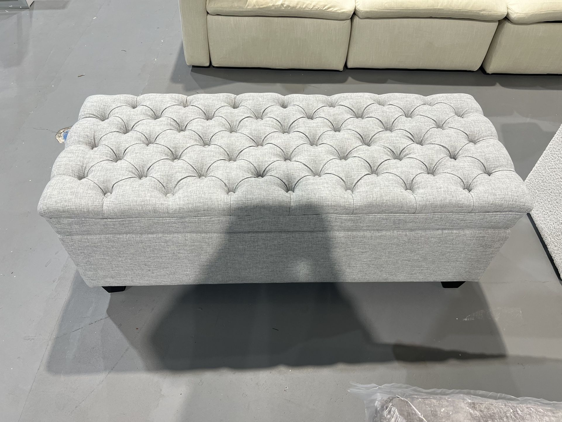 M-New 51" Storage Ottoman for Bedroom & Living Room, End of Bed Bench with Black Wooden Legs, Linen Upholstered Tufted Ottoman, Entryway Storage Bench