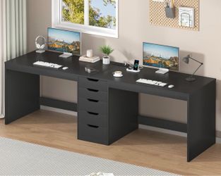 Black 2 Person Desk with Drawers