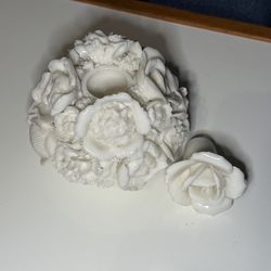 Vintage Ardalt Lenwile White Floral Candle Holder • Japan • Mid Century