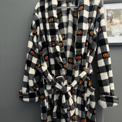 Plush Plaid Pumpkin Halloween Robe 