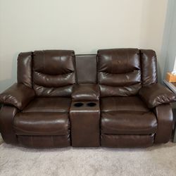 Two Seat, Reclining Faux Leather Couch 