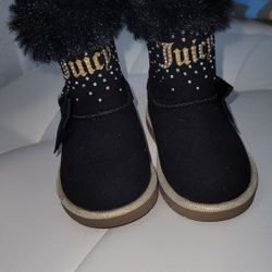 Juicy Couture Girl’s Youth Size 5~ Black Faux Fur Glitter  Boots