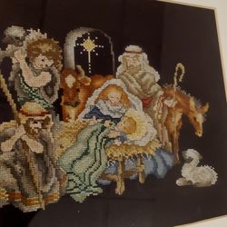 Nativity scene custom stitched  matted 16×20 frame
