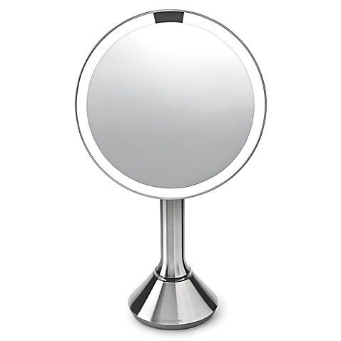 simplehuman Sensor Lighted Makeup Vanity Mirror, 8" Round With Touch-Control Brightness, White Stainless Steel, Rechargeable And Cordless