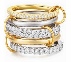 Linked Stacked Band Ring Set Gold Silver