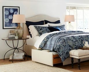 Pottery barn Upholstered Platform Bed With Footboard and Side Storage