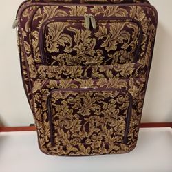 Vintage Pierre Cardin Baroque Damask Purple Gold Travel Suitcase