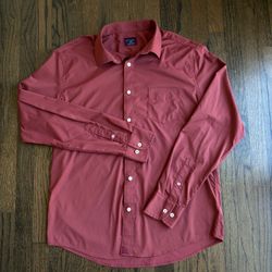 UNTUCKit Shirt Men Performance Button Up Long Sleeve Stretch Slim Fit Rust-Red L