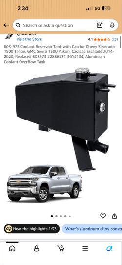 New Coolant Reservoir Tank with Cap for Chevy Silverado 1500 Tahoe, GMC Sierra 1500 Yukon, Cadillac