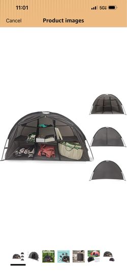Pop up storage tent with shelves