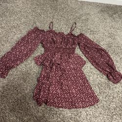Maroon Floral Off The Shoulder Dress Size Medium Brand Rue 21