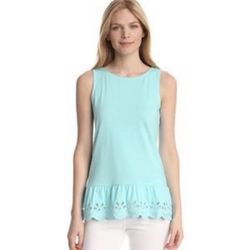 LILLY PULITZER Tiffany Blue Eyelet Lace Hem Tank Top