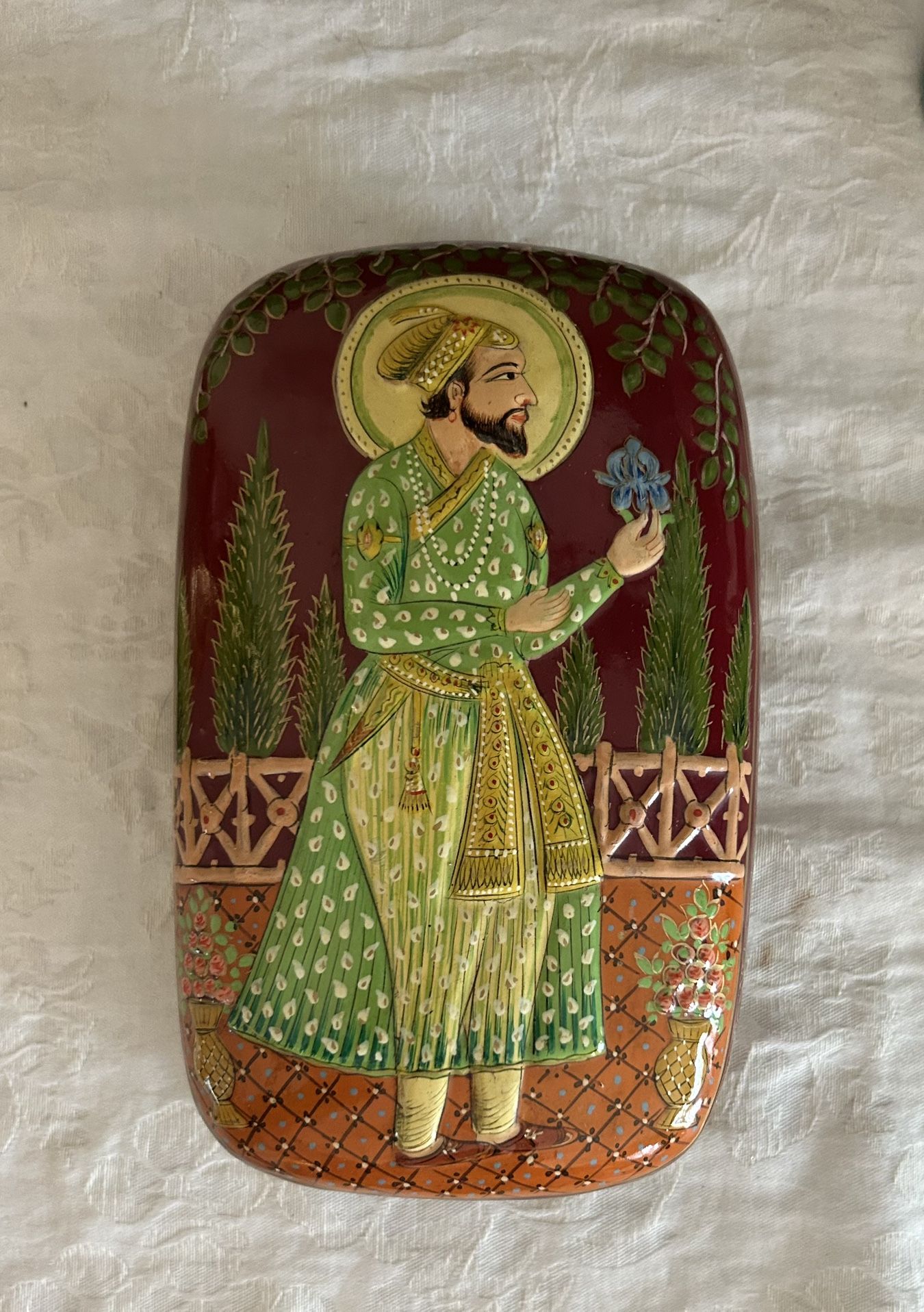 Vintage Lacquered Handpainted Embossed Kashmiri Box