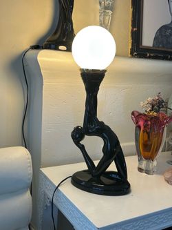 Vintage Anthony California Inc. Black Ceramic Art Deco Style Figural Lamp