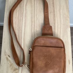 Women Girl Embossed Rose Small Faux Leather Sling Crossbody Bag With 1 Interior Pocket & 5 Interior Card Slots, Gold Hardware, Camel 8.5”x6”