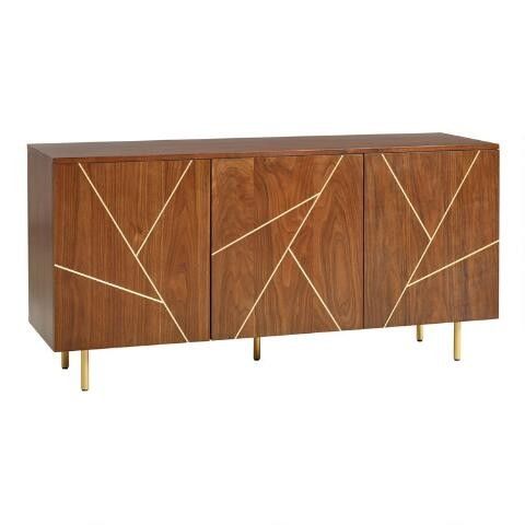 Walnut and Brass Inlay Dustin Cabinet, Good Condition