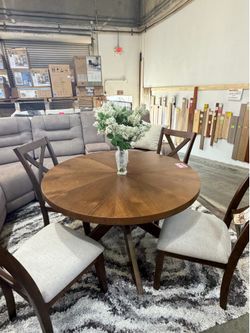 Dining set 5 piece with Grey Fabric Chairs