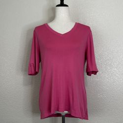 Chico's 100% Pima Cotton V-neck Short Sleeves Top, Sz Medium