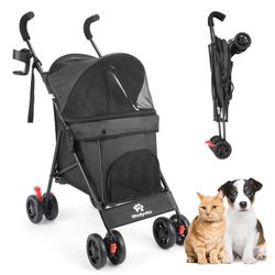 Wedyvko 4 Wheel Pet Dog Stroller Foldable Carrier Strolling Cart for Small Medium Dog Cat
