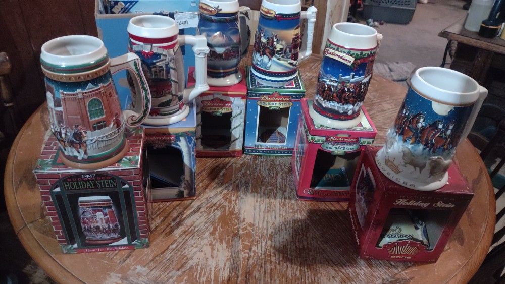 1997, 2000, 2001, 2002, 2003 & 2005 Budweiser's Holiday Steins