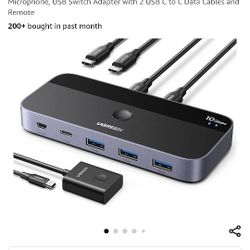 UGREEN USB C Switch 2 Computers Share 4 USB 3.2 Ports, 10Gbps USB Switcher Selector for PC Laptop Keyboard Mouse Webcam USB-Microphone