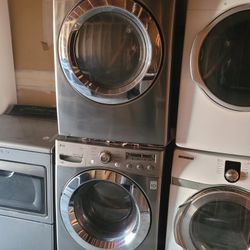 LG Front Load Washer And Stackable Gas Dryer Set In Stainless Steel 