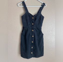 RD Style Black Denim Button Front  Sleeveless Dress