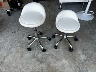 Set of 2 White Adjustable Rolling Salon / Vanity Chairs