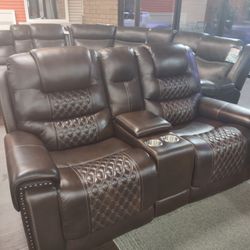 REAL GENUINE LEATHER AUTOMATIC RECLINING SOFA SET