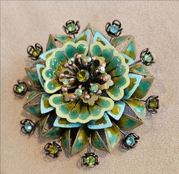 Floral Enamel Rhinestone Brooch Pin