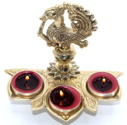 Decorative Brass Handmade Diya Deepak Brass Oil Lamp Decorative Diyas Handcrafted Diya for Pooja Mandir, Peacock Design Home Decor