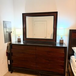 Solid 6 Drawer Dresser + Attached Mirror (Must Go)