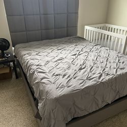 Queen Size Upholstered Bed Frame & Boxspring