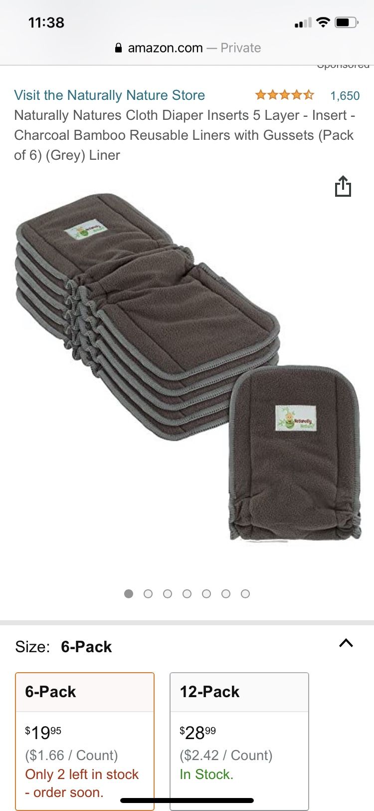 Naturally Nature Charcoal Bamboo Inserts