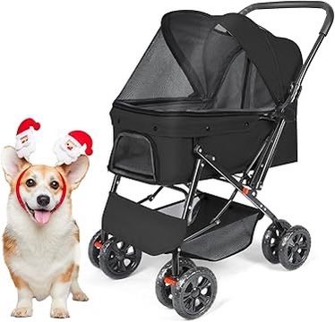Medium Dog Stroller 50lb - Pets Stroller for Medium Dogs with Reversible Handlebar, 360 Front Wheel, Foot Brake, Wide Mesh Canopy, 2 Security Leashes,