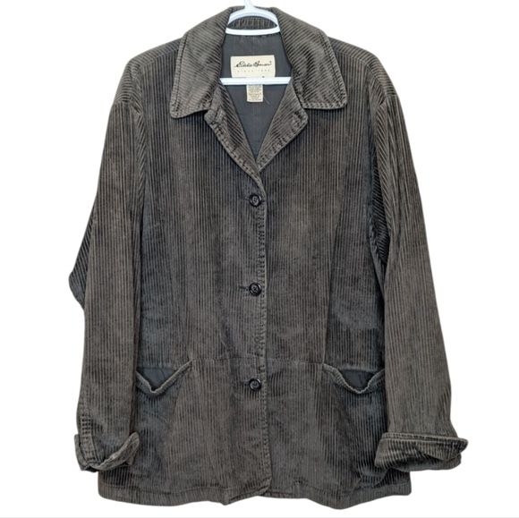 Vintage Eddie Bauer y2k Dark Green Button Down Corduroy Blazer Jacket Womens L